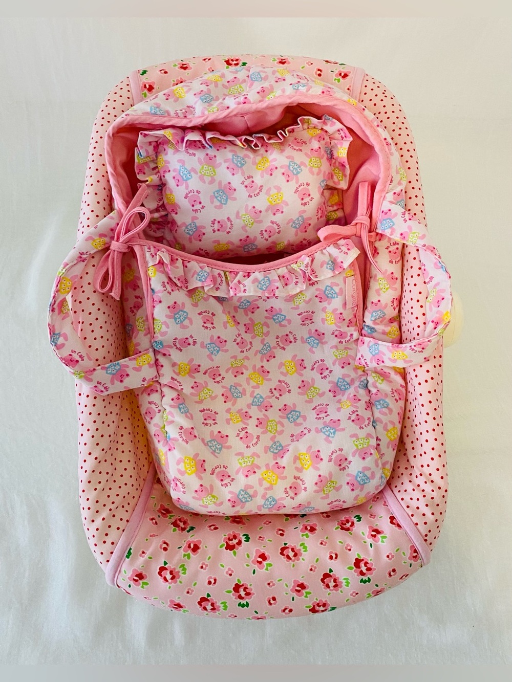 Corolle Pink Floral Baby Seat Cover with Ruffle Trim